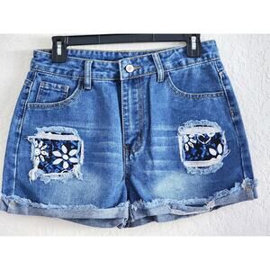 JEAN SHORTS-Short Shorts-Daisy Dukes-Torn-Patches-Denim-Size Small